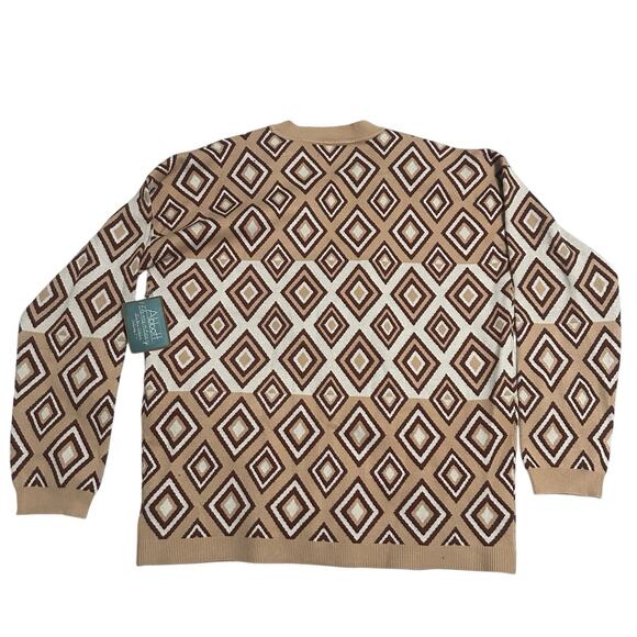 Men’s Large Grandpa Cardigan Long Sleeve Diamond Print Sweater Teacher Workwear - Picture 2 of 7